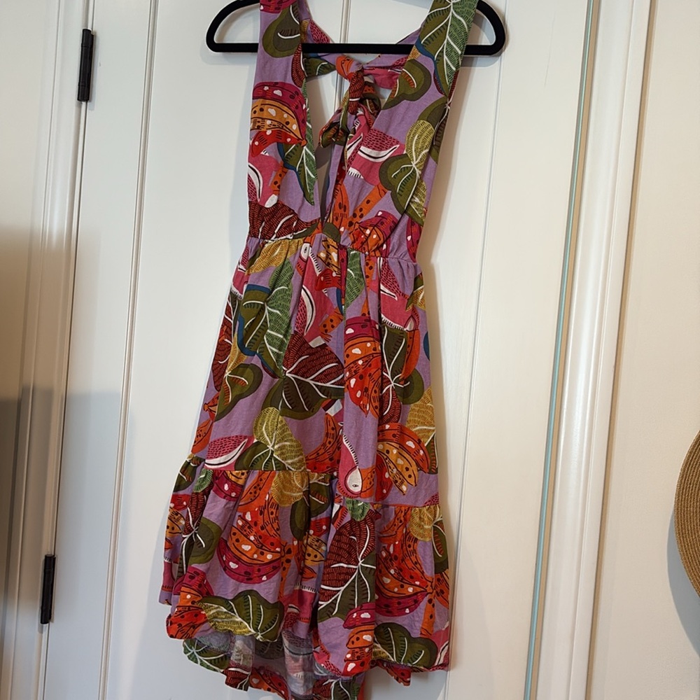 House of Harlow 1960 Multicolor Leaf Print Mini Dress tie back